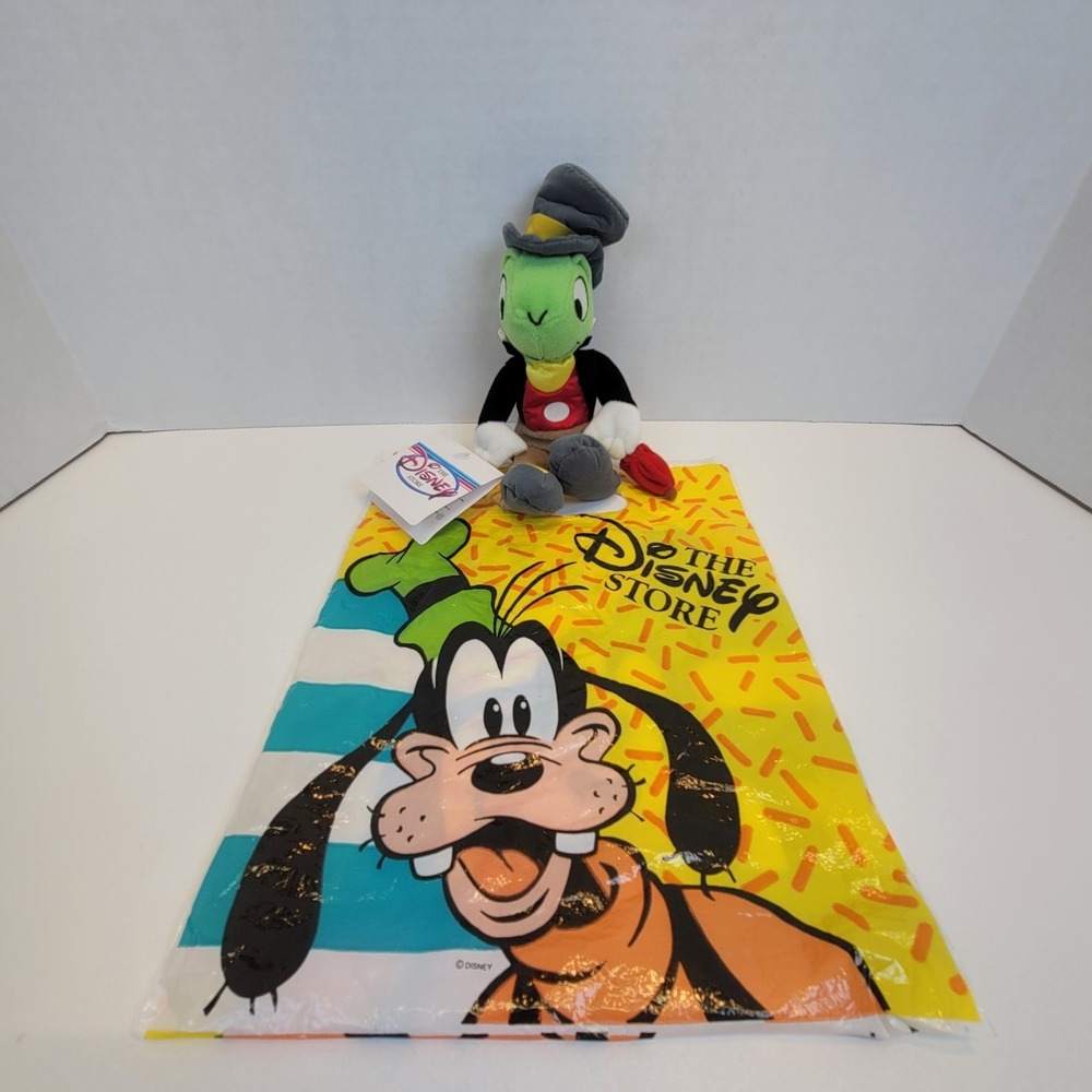 The Disney Store Pinocchio Jiminy Cricket 8" Mini Bean Bag Plush W/Gift Bag